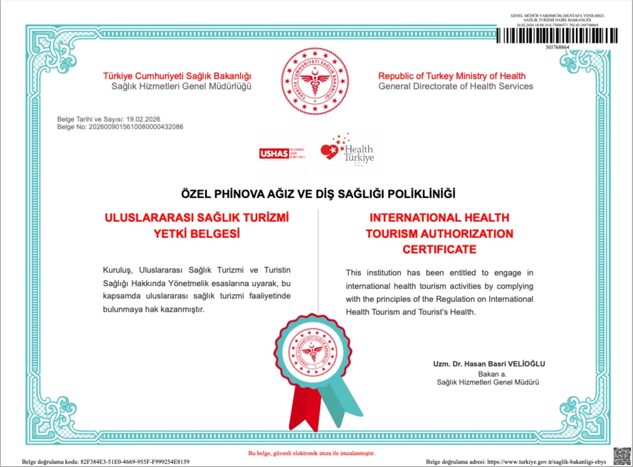 Certificat du ministère turc de la Santé autorisant le tourisme médical international